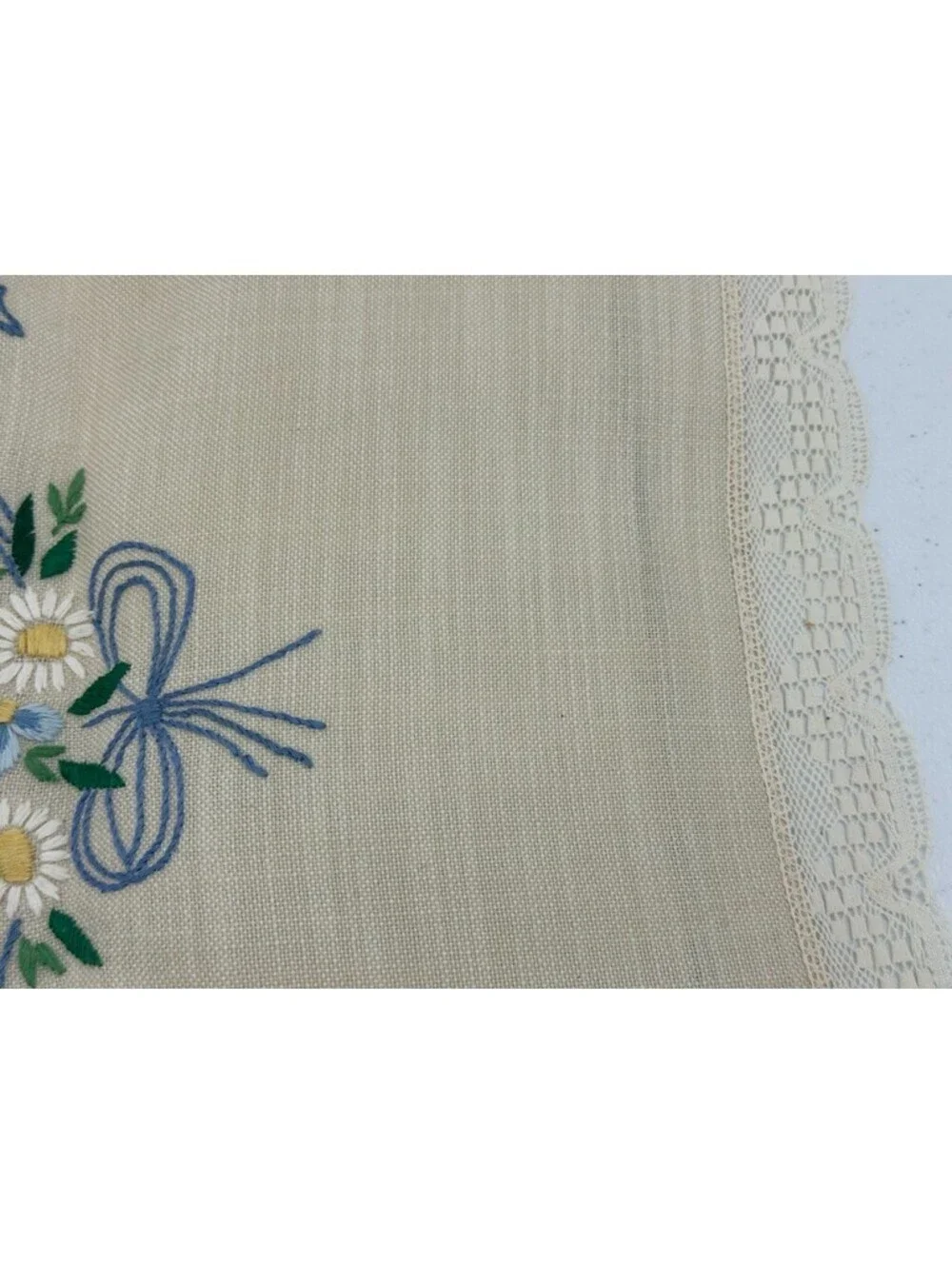 Vintage Embroidered Table Runner Topper Dresser Scarf Floral Lace Trim 18